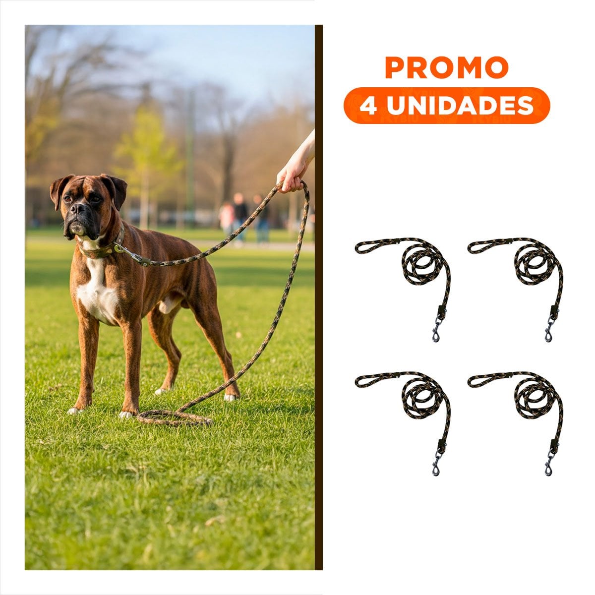 PACK4 CUERDA DURADERA QUE FACILITA PASEOS Y JUEGOS 2,10M GROSOR 1,5CM MARRON MILITAR - 1