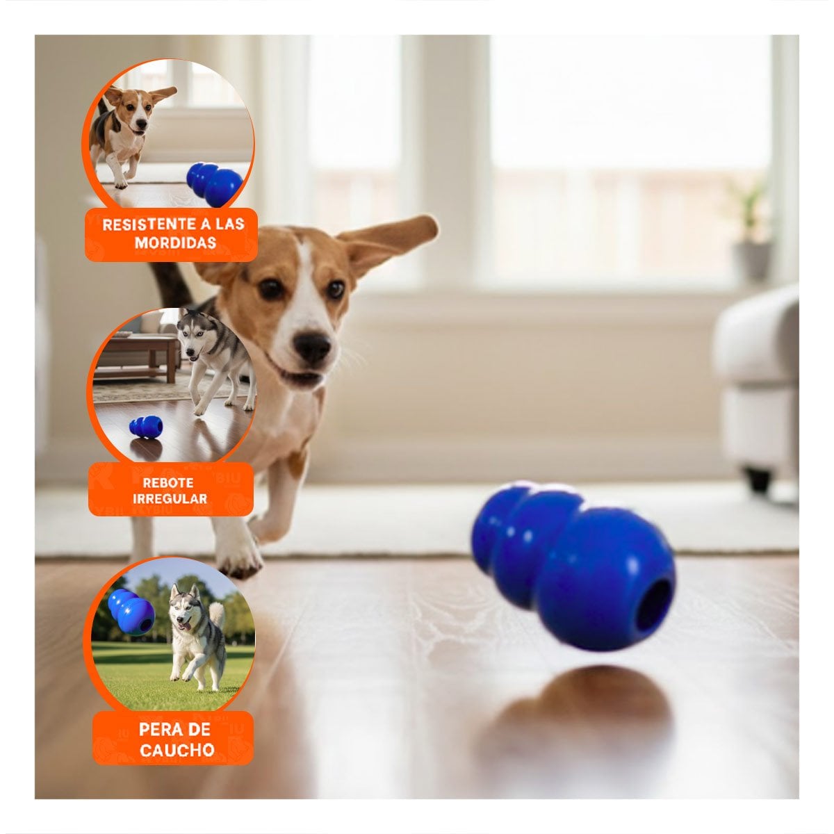PACK2 INSTRUMENTO DE CAUCHO INTERACTIVO PARA PERRO Y JUEGO 13CM AZUL - 5