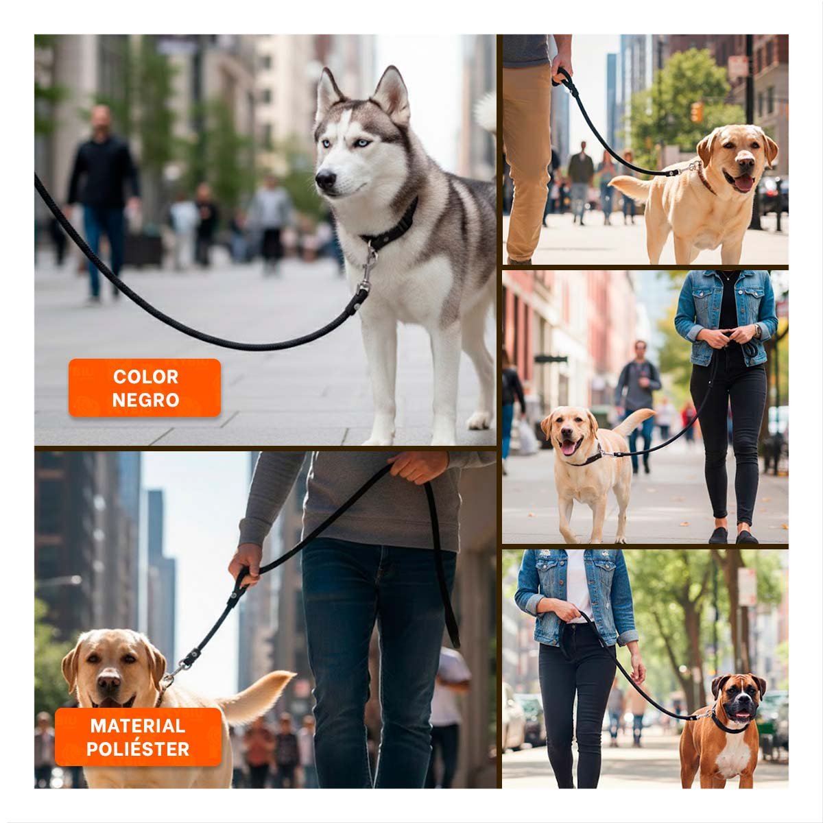 SOGA PARA PERRO QUE DIVIERTE DURANTE PASEOS 2,10M NEGRO - 2