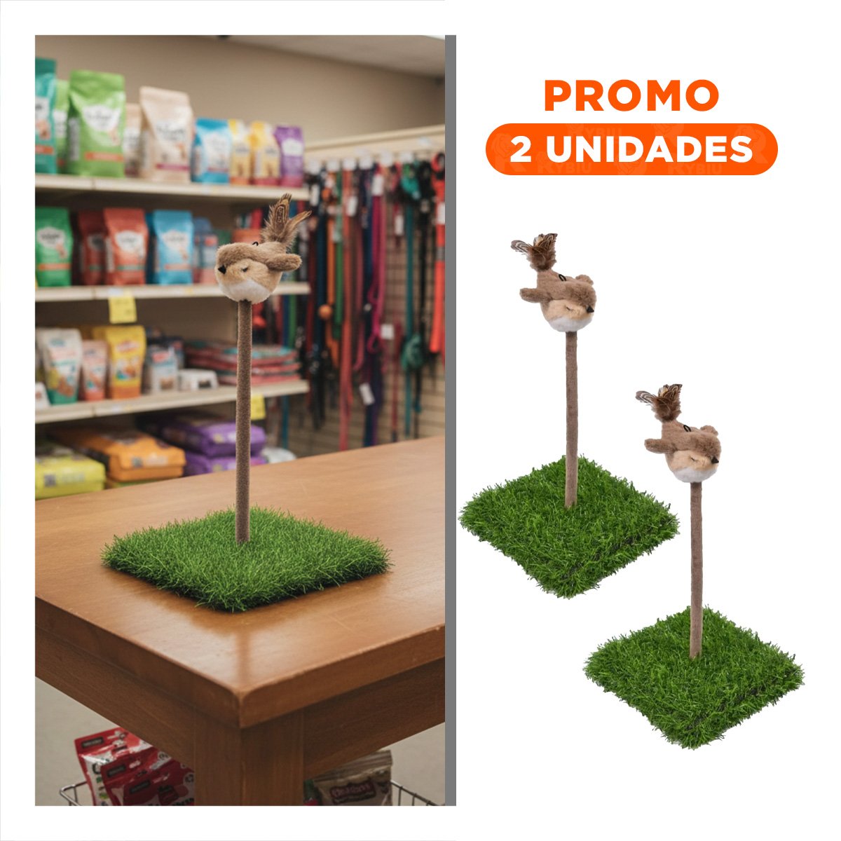 PACK2 ATRACCION CON BASE DE CESPED ARTIFICIAL PARA PAJAROS MARRON Y VERDE YREGALO STICKER - 1