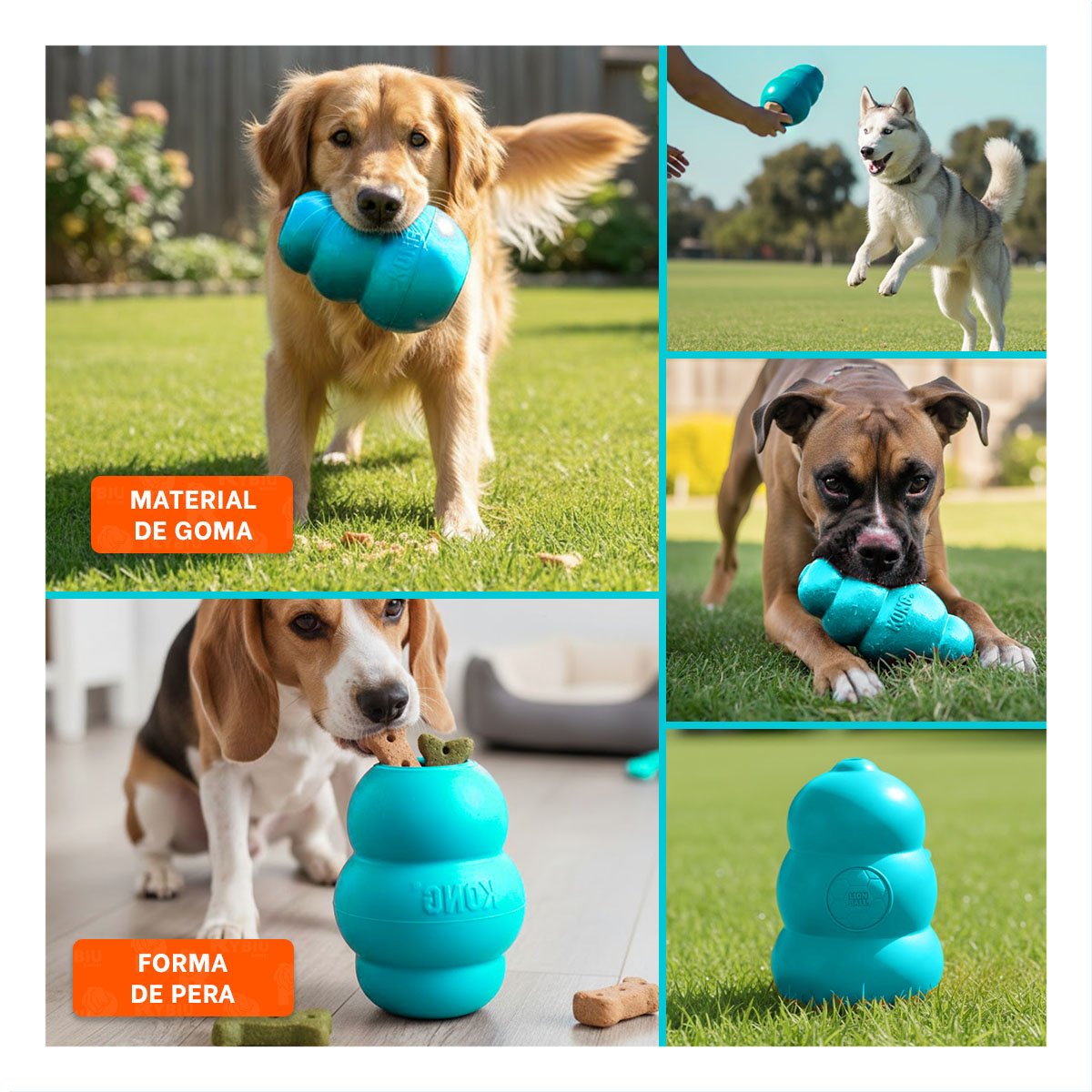 JUGUETE DE CAUCHO RESISTENTE PARA PERRO 13CM CELESTE - 2