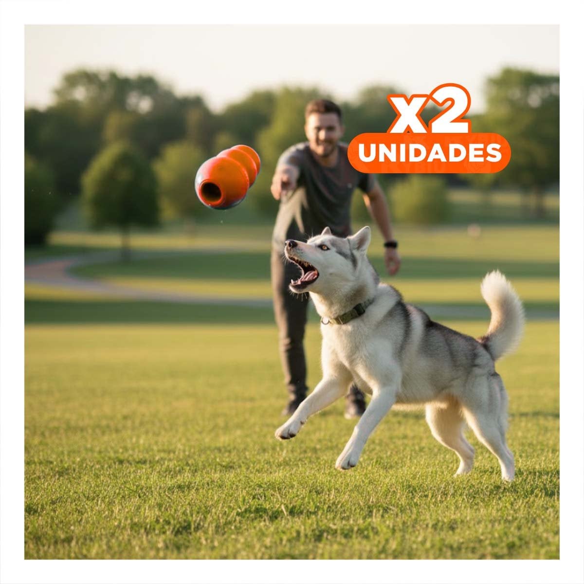 PACK2 PELOTA DE CAUCHO PARA PERRO JUGAR GRANDE 13CM NARANJA - 1