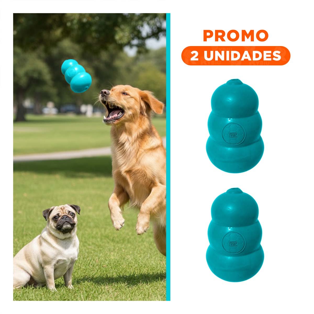 PACK2 PELOTA RESISTENTE PARA PERROS ACTIVOS EN EL PARQUE 13CM CELESTE YREGALO STICKER - 1