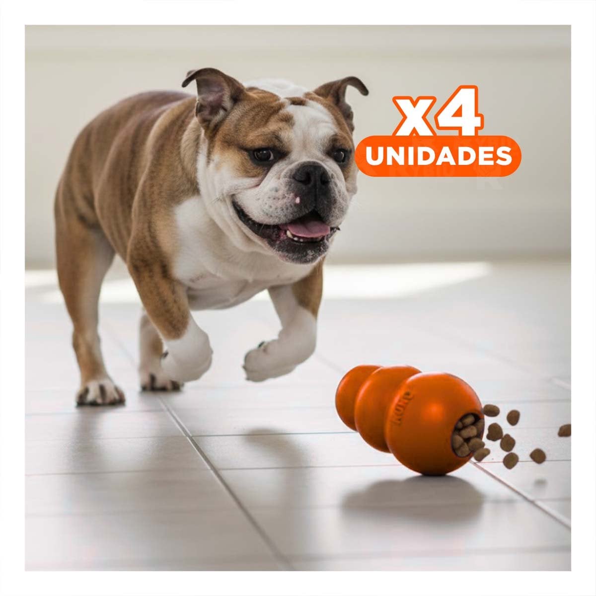PACK4 BLOQUE DE CAUCHO MASTICABLE PARA PERRO GRANDE 13CM NARANJA YREGALO STICKER - 1