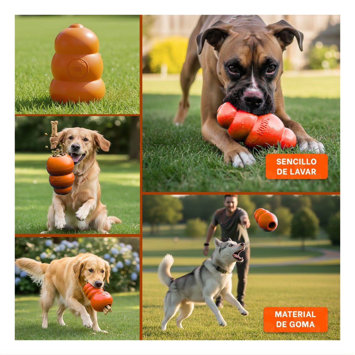 PACK4 BLOQUE DE CAUCHO MASTICABLE PARA PERRO GRANDE 13CM NARANJA YREGALO STICKER - 2