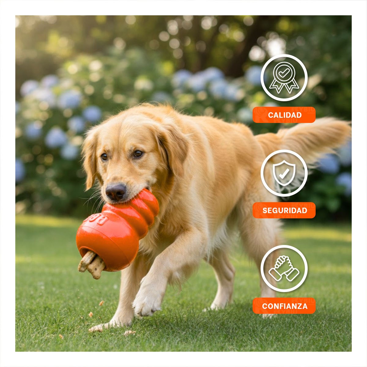 PACK4 BLOQUE DE CAUCHO MASTICABLE PARA PERRO GRANDE 13CM NARANJA YREGALO STICKER - 3