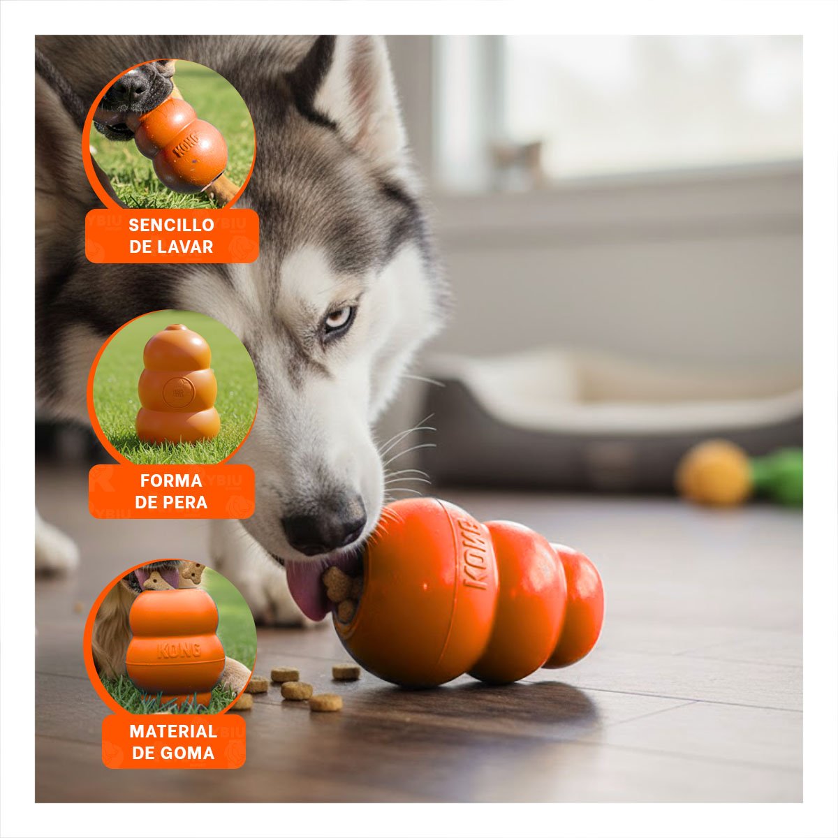 PACK4 BLOQUE DE CAUCHO MASTICABLE PARA PERRO GRANDE 13CM NARANJA YREGALO STICKER - 5