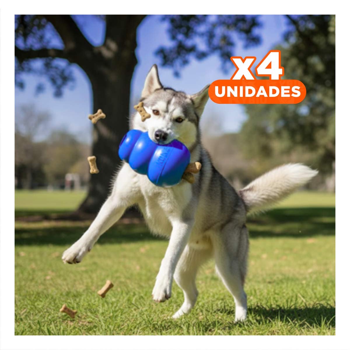 PACK4 ELEMENTO DE CAUCHO PARA JUEGOS Y PASEOS 13CM AZUL YREGALO STICKER - 1