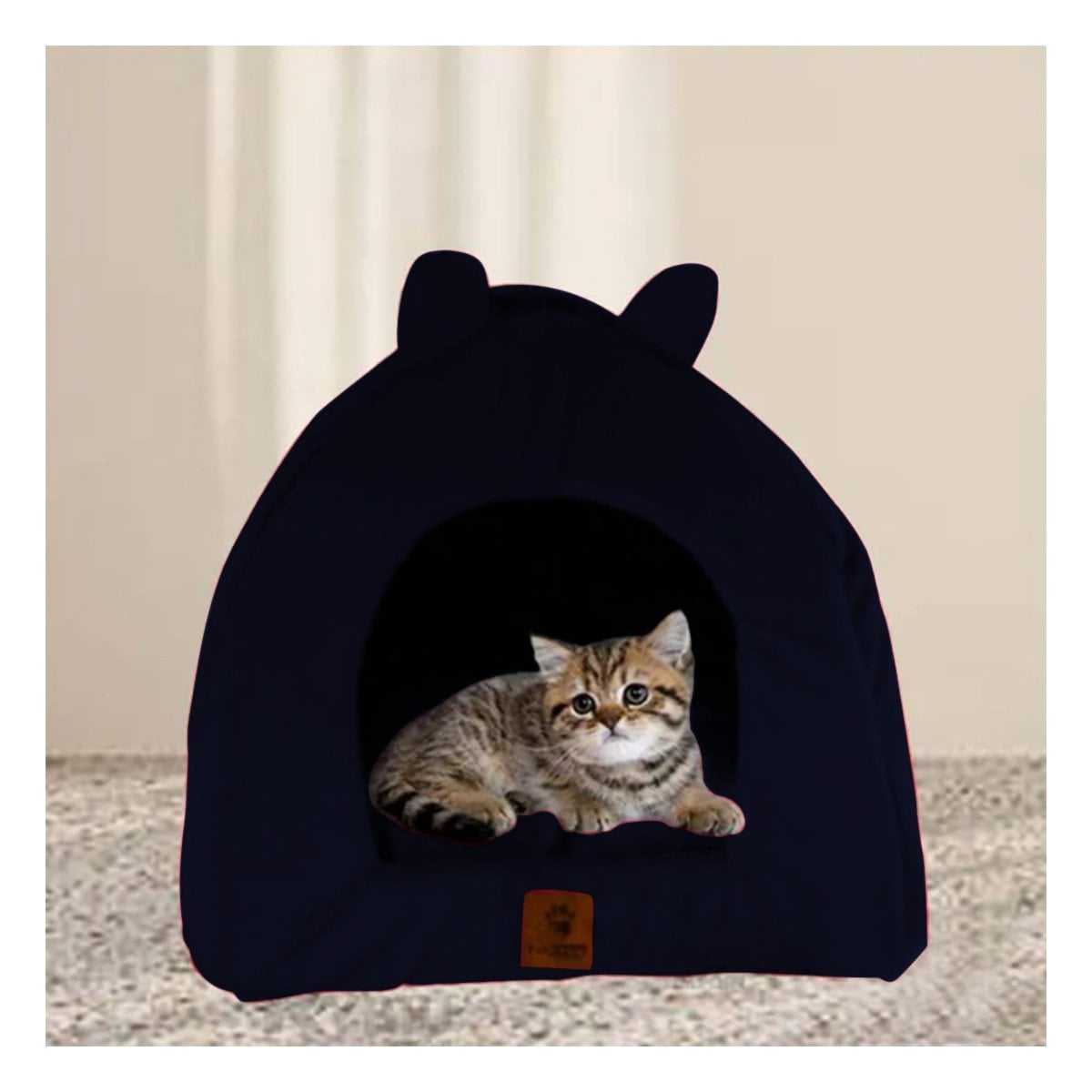 CUEVA PARA MASCOTA ESTILO GATITOS TALLA L SUAVE Y ACOLCHADA AZUL MARINO YREGALO STICKER - 3