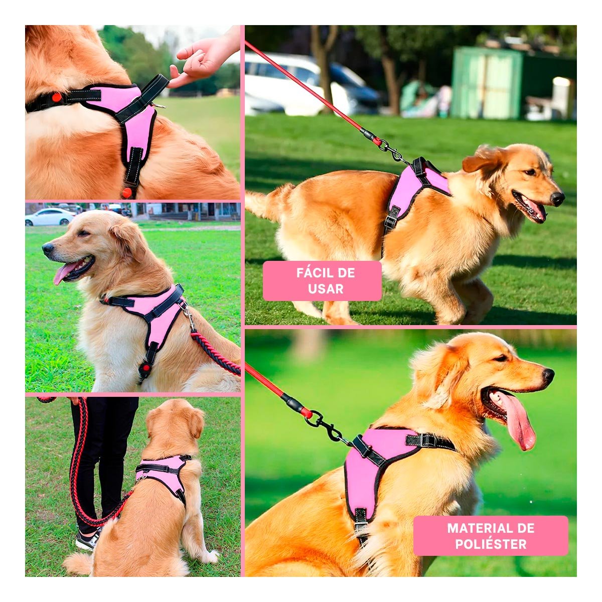 CHALECO EN H DE CONTROL PARA PERRO TALLA S CON AJUSTE SEGURO ROSADO YPAPEL REGALO - 3