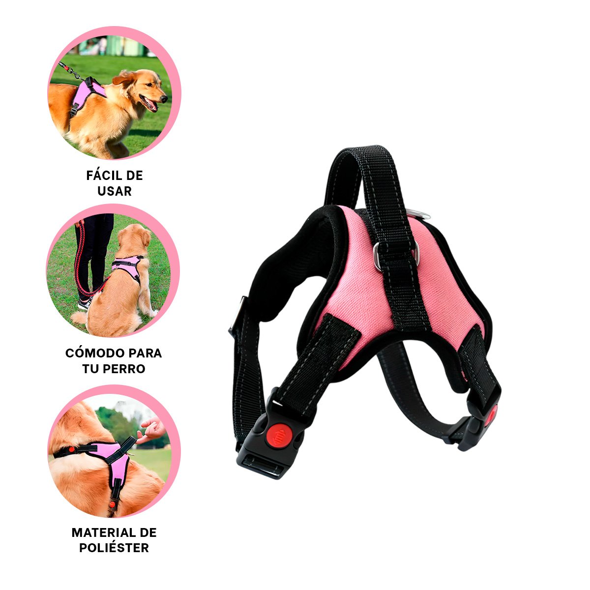 CHALECO EN H DE CONTROL PARA PERRO TALLA S CON AJUSTE SEGURO ROSADO YPAPEL REGALO - 5