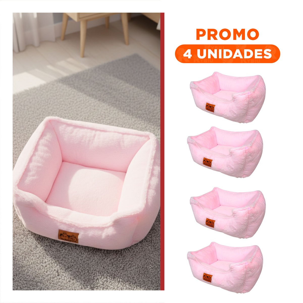 PACK4 LECHO CON ESTRUCTURA FIRME Y COJIN CENTRAL TALLA S ROSADO - 1
