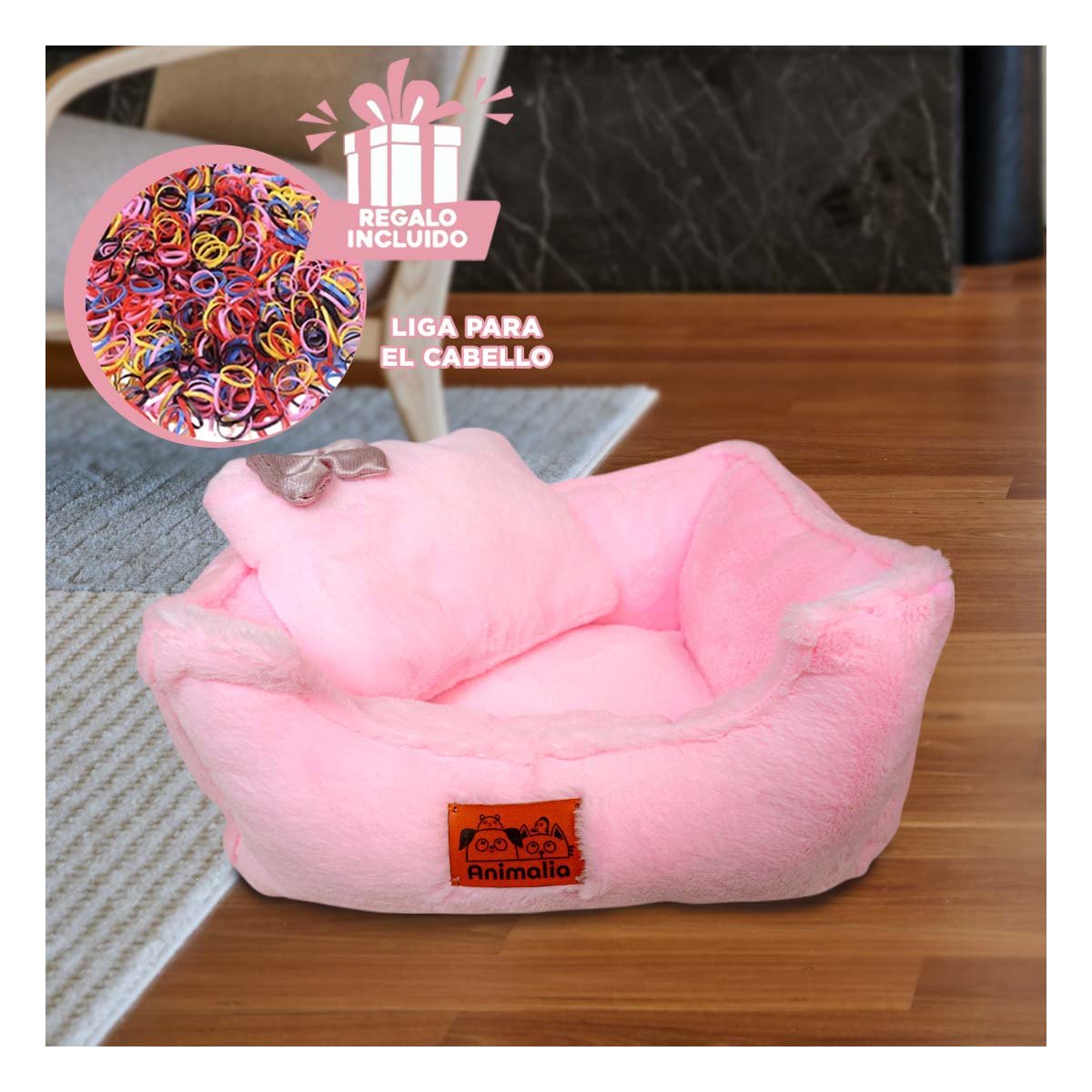 CAMA CONFORT PREMIUM CON COJIN INTEGRADO TALLA M ROSADO YLIGAS REGALO - 2