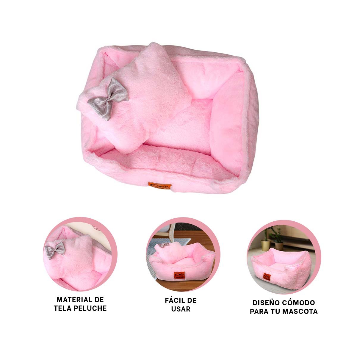 COLCHON CANINO CON ESTRUCTURA ENVOLVENTE TALLA L ROSADO PELUCHE LAZO YPAPEL REGALO - 5