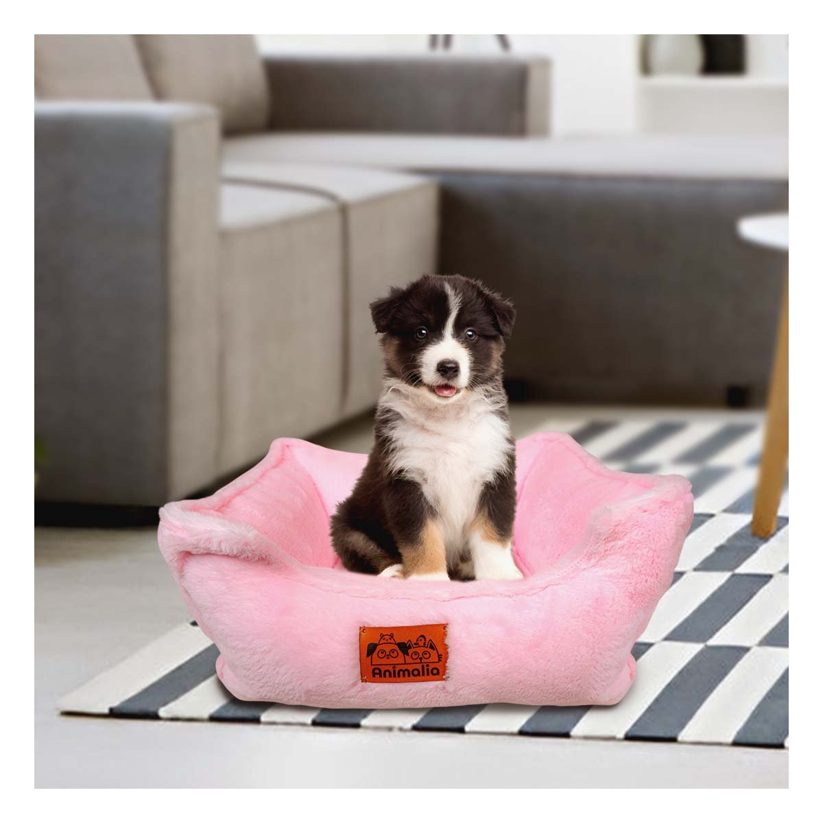 CAMA ACOLCHADA PARA MASCOTA PEQUENA CON LAZO DECORATIVO TALLA S ROSADO YPAPEL REGALO - 1