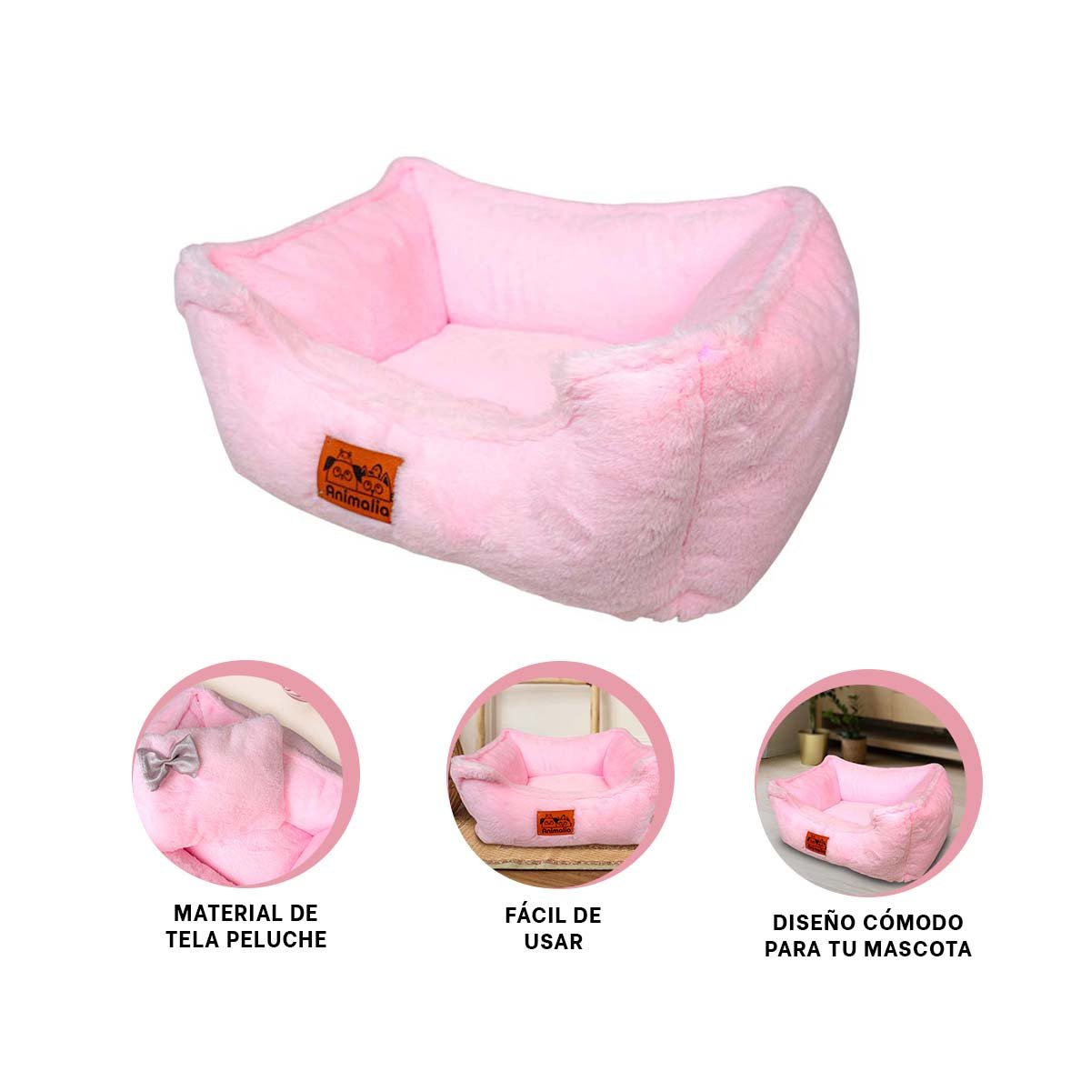 CAMA ACOLCHADA PARA MASCOTA PEQUENA CON LAZO DECORATIVO TALLA S ROSADO YPAPEL REGALO - 5