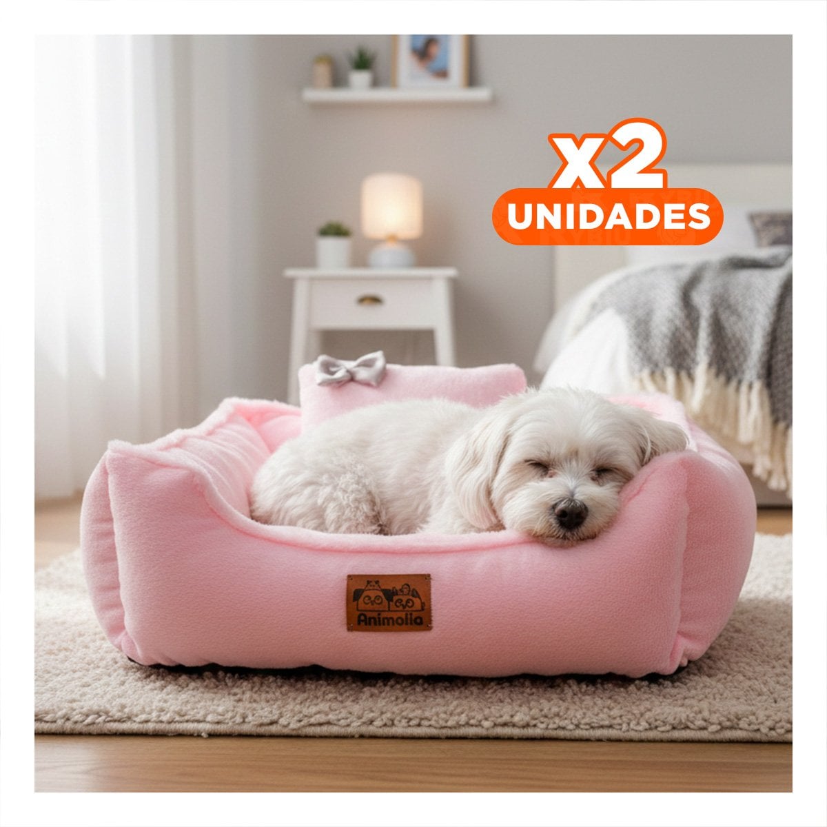 PACK2 SOFA ACOLCHADO CON BORDES GRUESOS Y BASE SUAVE TALLA L ROSADO PELUCHE LAZO YPAPEL REGALO - 1