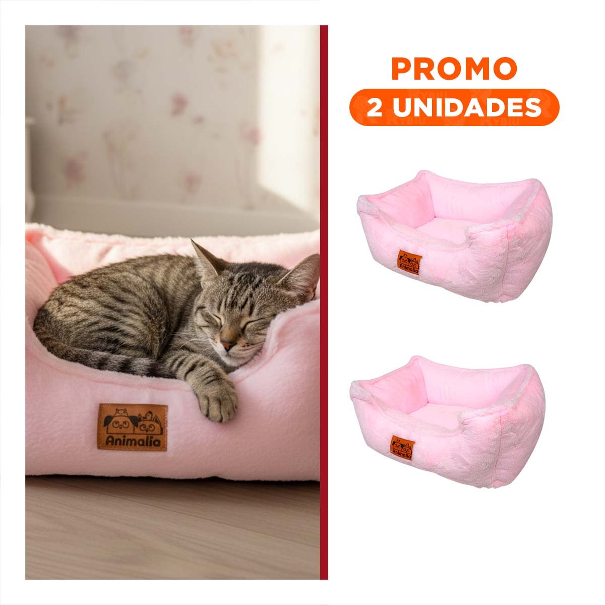 PACK2 LECHO COMODO PARA PERRO PEQUENO DISENO SUAVE TALLA S ROSADO PELUCHE YREGALO STICKER - 1