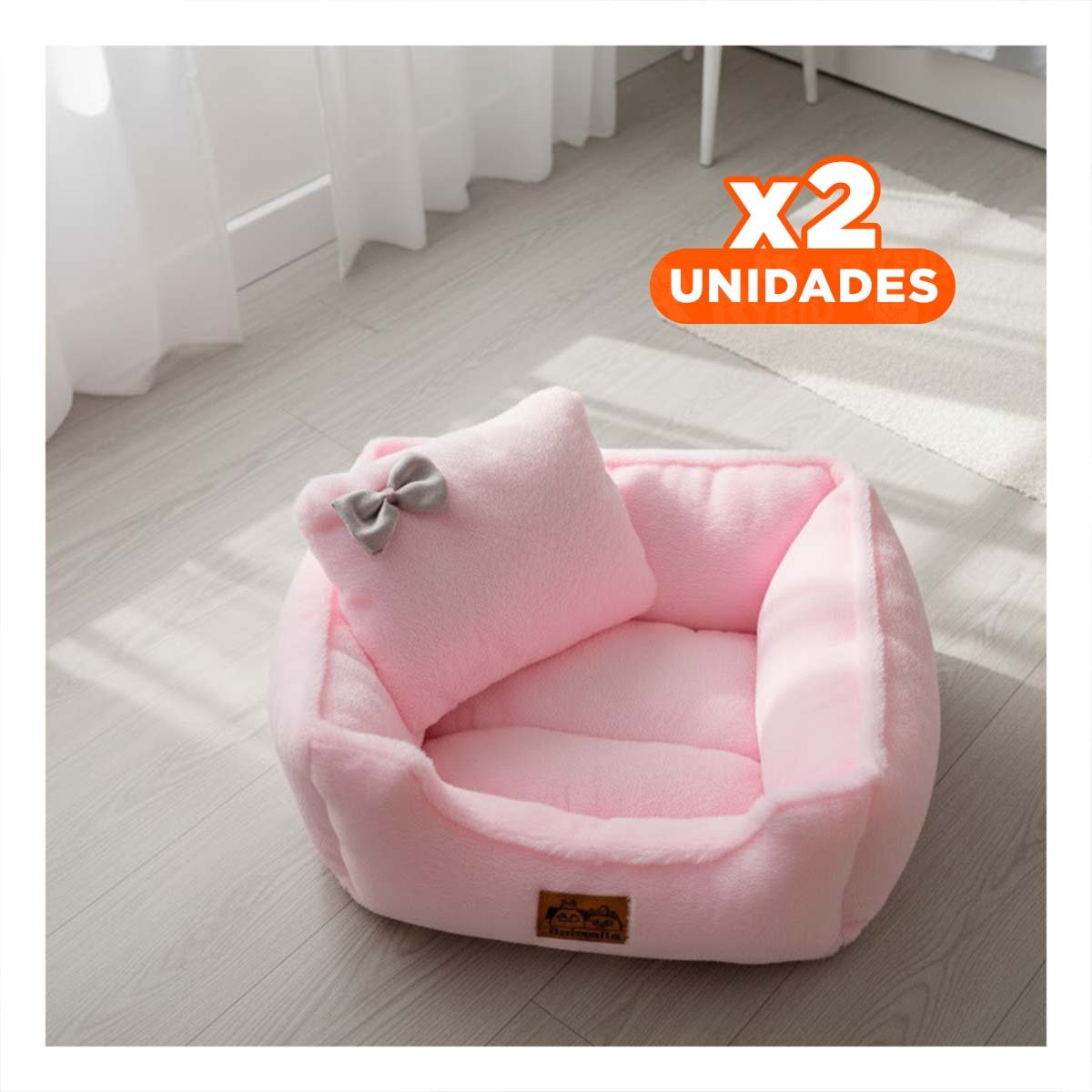 PACK2 LECHO ACOLCHADO DE PERFIL BAJO CON ALMOHADA DECORATIVA TALLA M ROSADO YPAPEL REGALO - 1