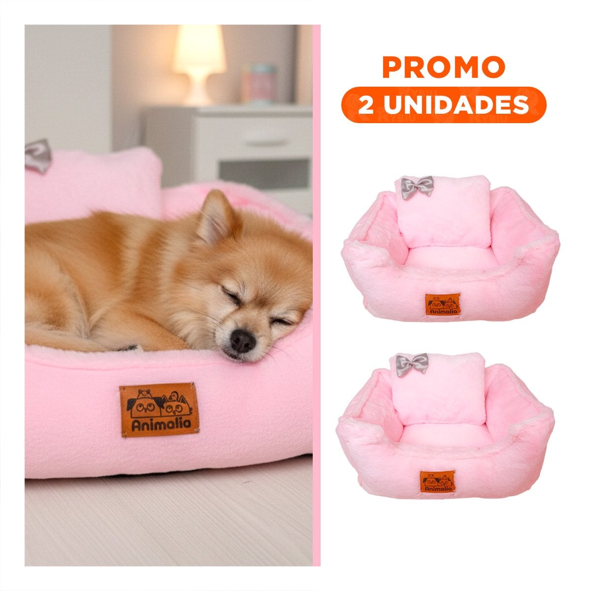 PACK2 SOFA CANINO ENVOLVENTE Y CENTRO CONFORT TALLA L ROSADO PELUCHE LAZO YREGALO STICKER - 1
