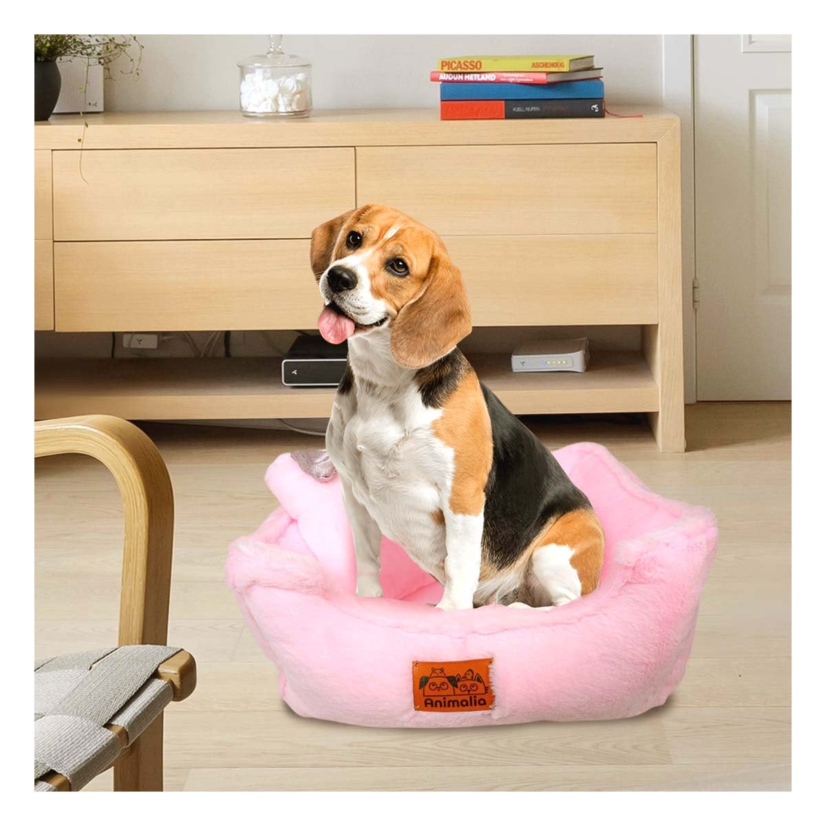 PACK2 SOFA CANINO ENVOLVENTE Y CENTRO CONFORT TALLA L ROSADO PELUCHE LAZO YREGALO STICKER - 3
