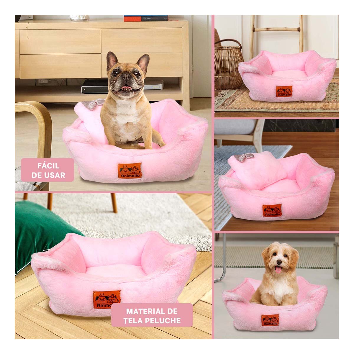 CAMA TIPO SOFA CON RESPALDO ALTO Y ALMOHADA CENTRAL TALLA M ROSADO - 2