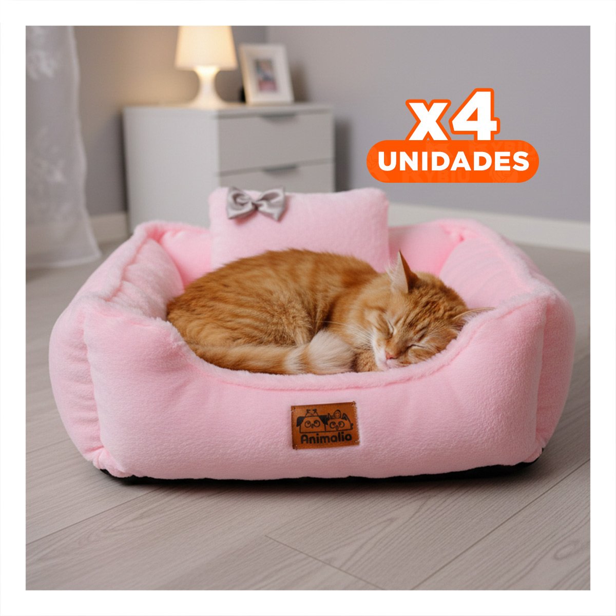 PACK4 REFUGIO RECTANGULAR CON BORDES ELEVADOS TALLA L ROSADO PELUCHE LAZO YREGALO STICKER - 1