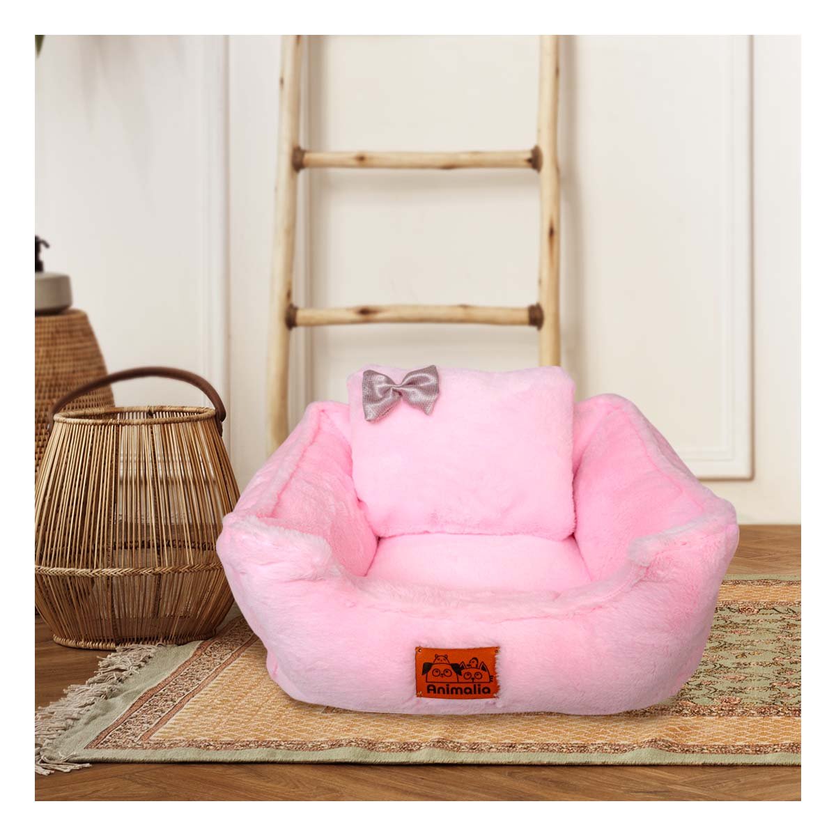 PACK4 REFUGIO RECTANGULAR CON BORDES ELEVADOS TALLA L ROSADO PELUCHE LAZO YREGALO STICKER - 3