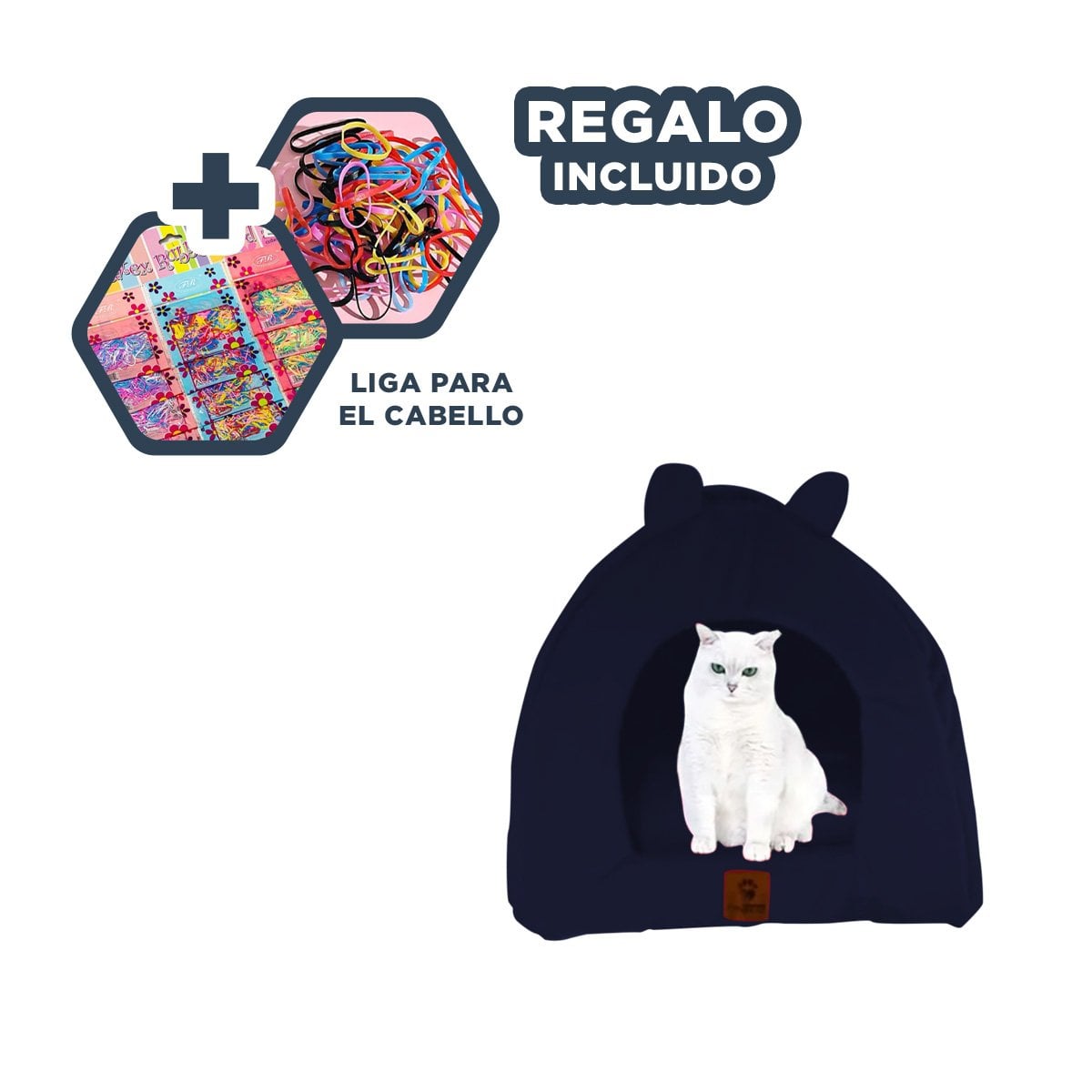 CASA TIPO IGLU PARA GATO ESTAMPADO GATITOS TALLA L COMODA Y SEGURA AZUL MARINO YLIGAS REGALO - 2