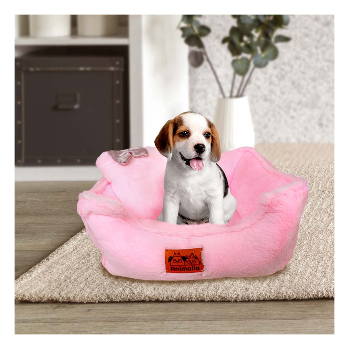 PACK2 LECHO ACOLCHADO PARA MASCOTA CON DETALLE LAZO TALLA S ROSADO YPAPEL REGALO - 5