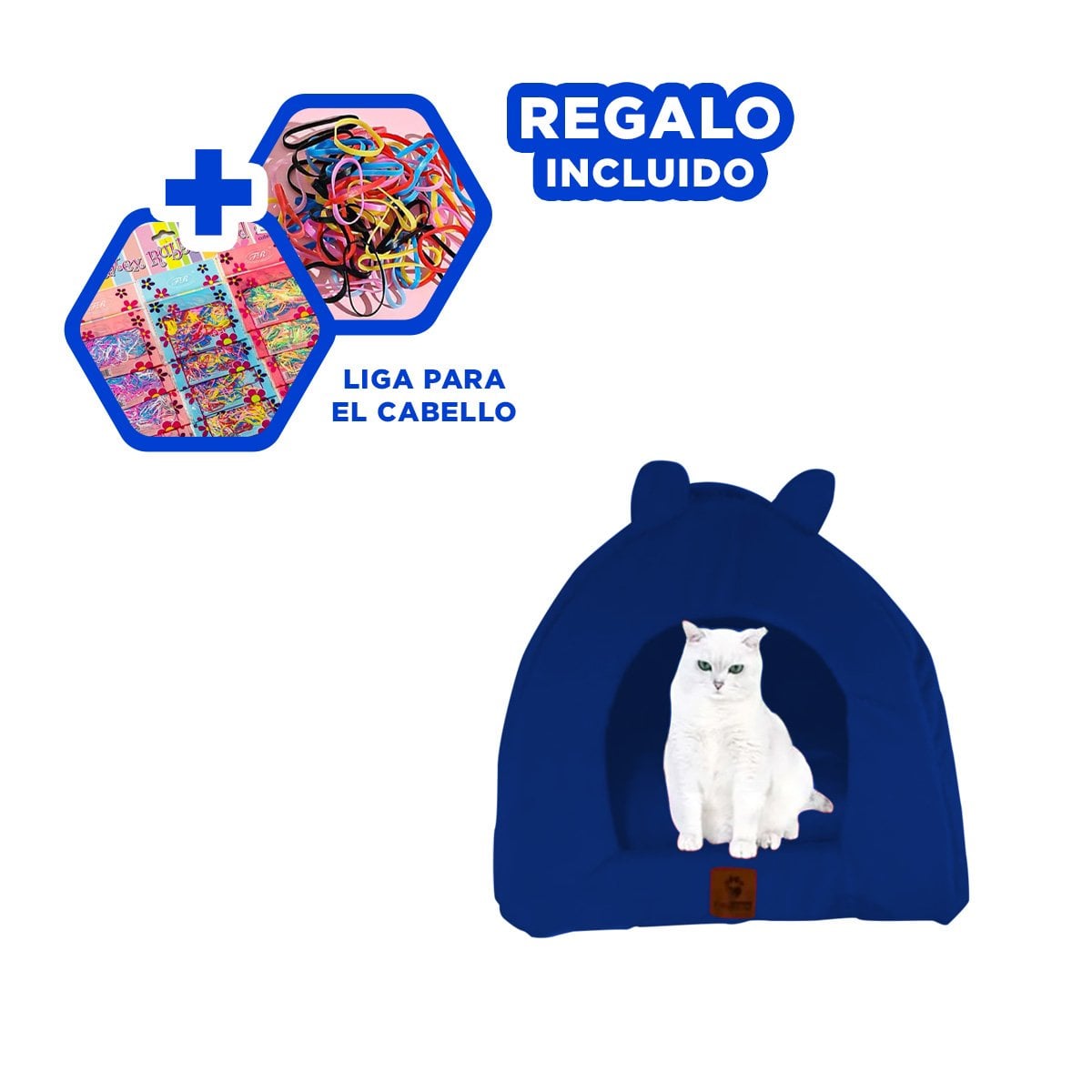CASA TIPO IGLU PARA GATO ESTAMPADO GATITOS TALLA L COMODA AZUL ELECTRICO YLIGAS REGALO - 2