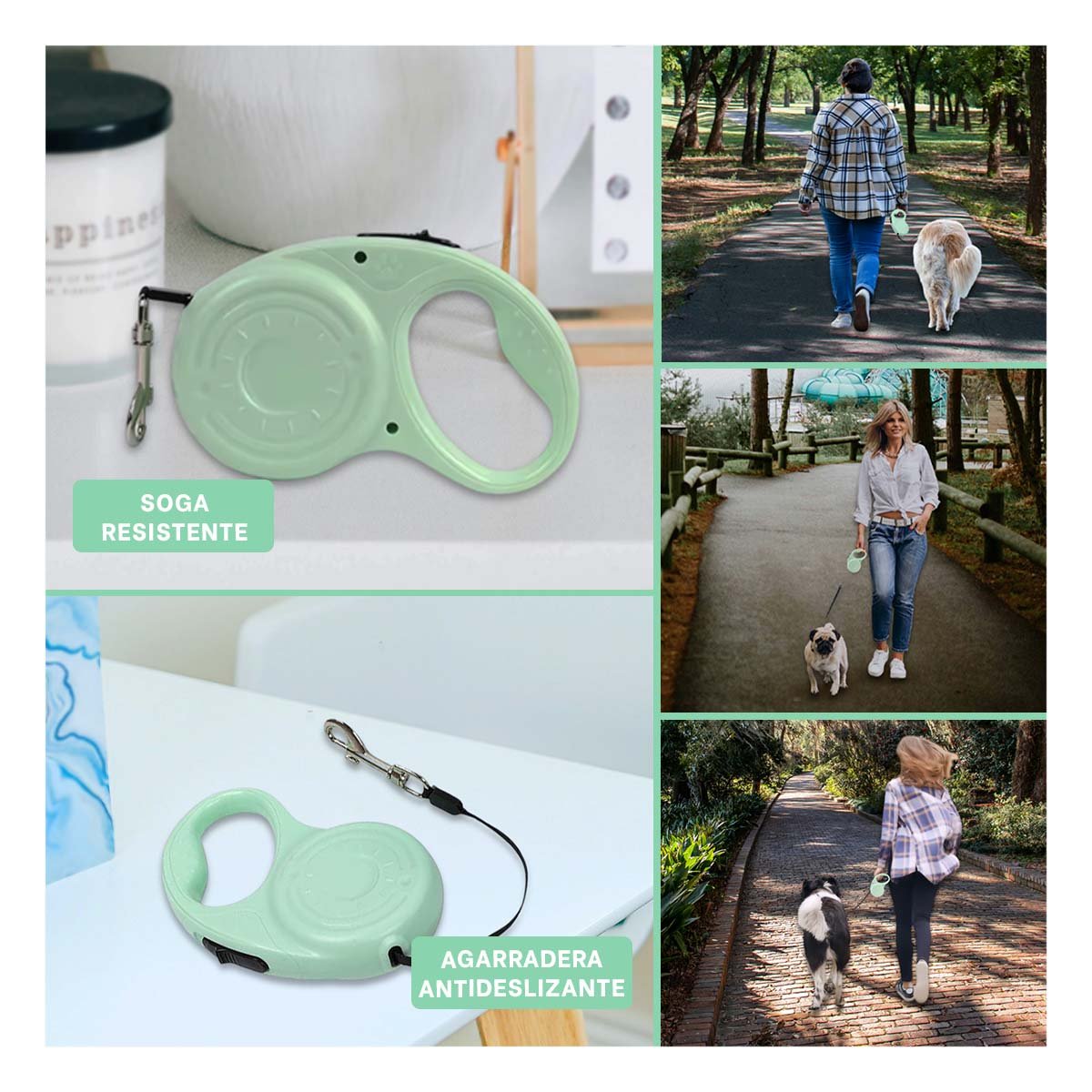 CORREA RETRACTIL 3M PARA PERRO CON DISENO HUELLITA VERDE CLARO - 2