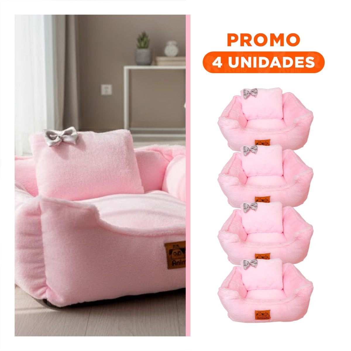 PACK4 SOFA SUAVE PARA INTERIOR CON DETALLE DECORATIVO TALLA L ROSADO PELUCHE LAZO - 1