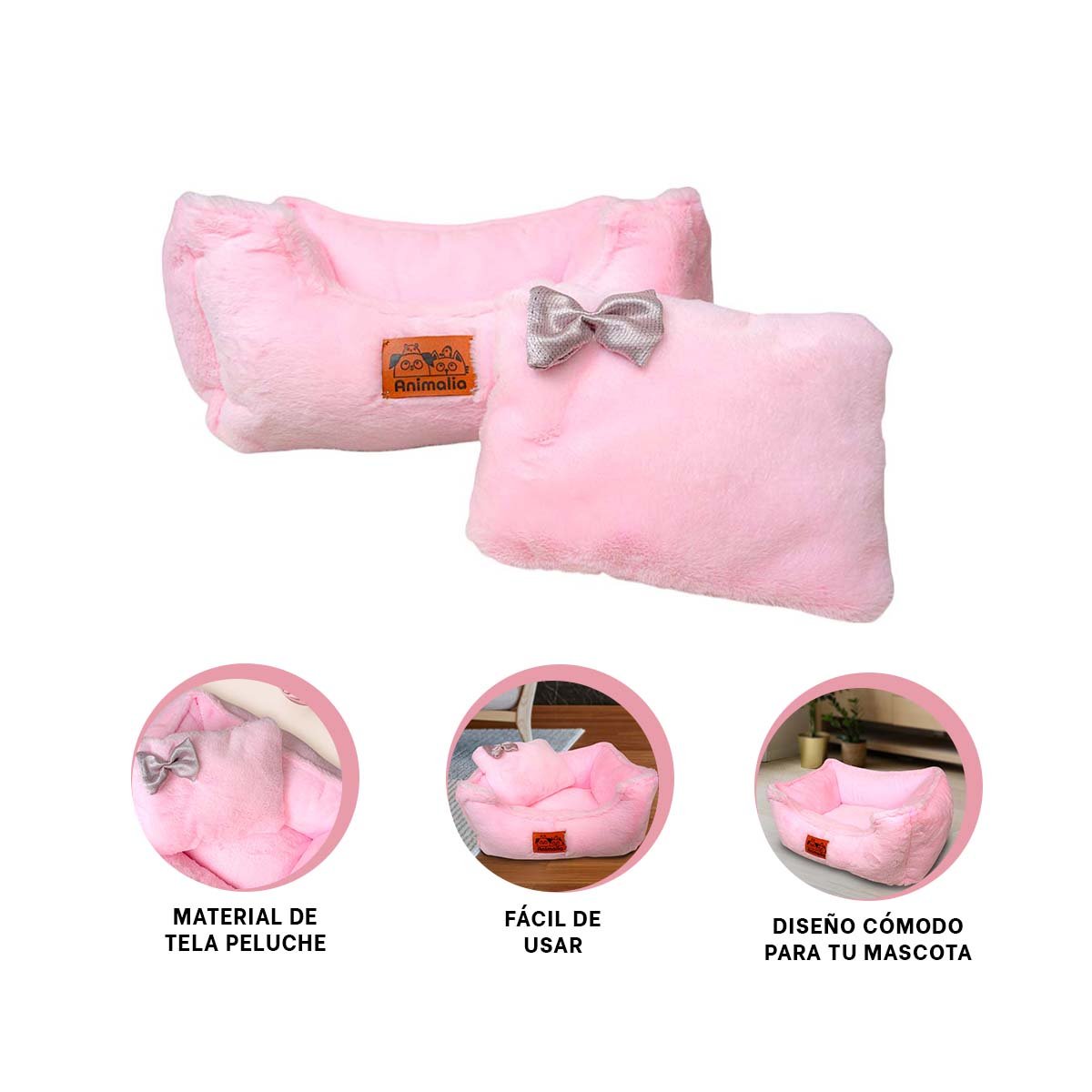 CAMA DISENO ELEGANTE CON SOPORTE LATERAL Y BASE ACOLCHADA TALLA M ROSADO YPAPEL REGALO - 5