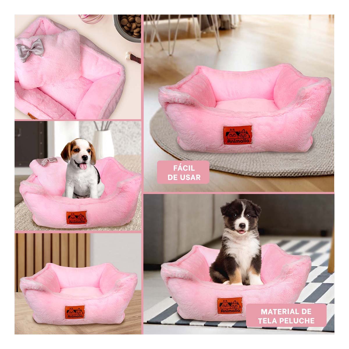 CAMA PARA PERRO PEQUENO CON ALMOHADA INTEGRADA TALLA S ROSADO PELUCHE YSTICKY - 2