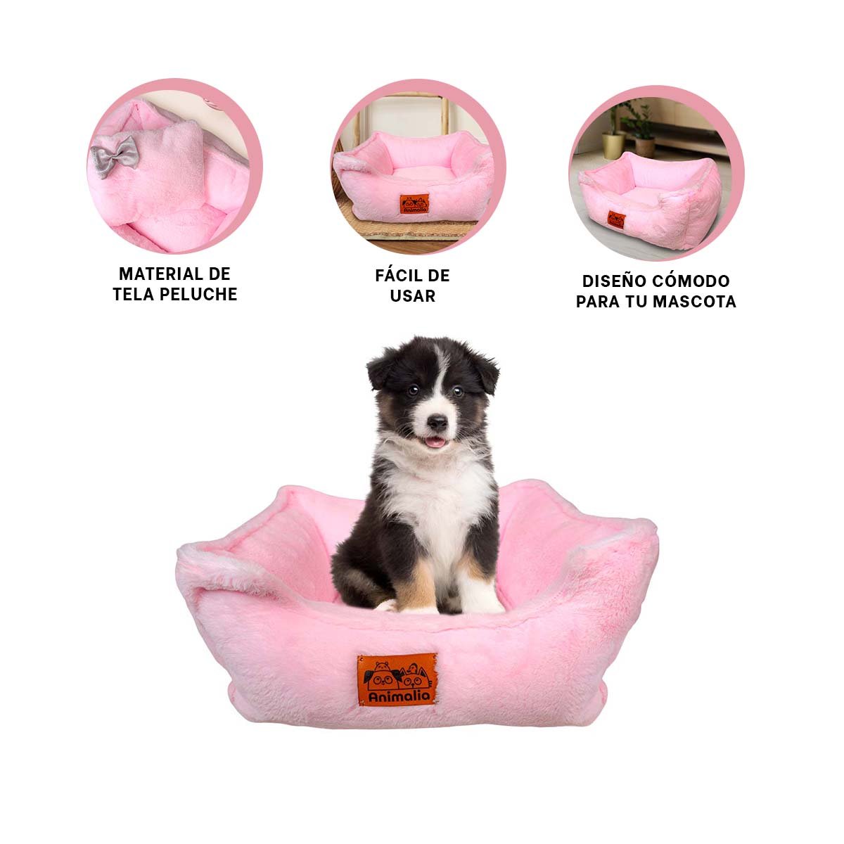 CAMA PARA PERRO PEQUENO CON ALMOHADA INTEGRADA TALLA S ROSADO PELUCHE YSTICKY - 5