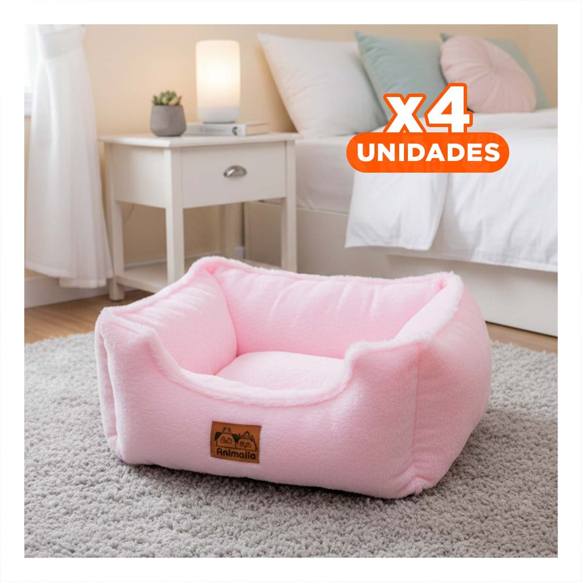 PACK4 LECHO RECTANGULAR PARA DESCANSO DIARIO TALLA S ROSADO PELUCHE YPAPEL REGALO - 1
