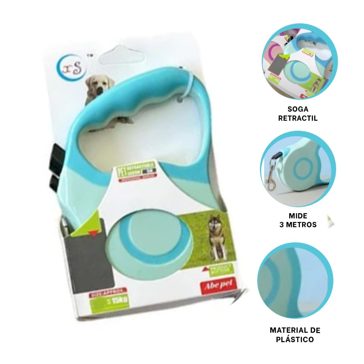 AMARRE RETRACTIL 3M PARA PERRO CON ESTILO DOBLE TONO CELESTE YSTICKY - 5