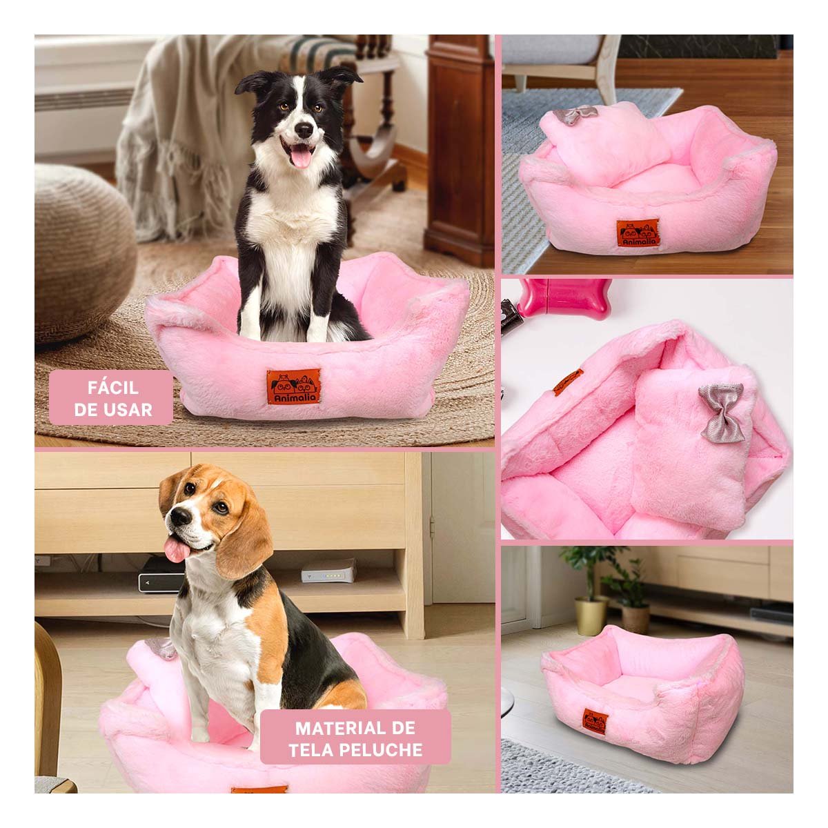 COLCHON CONFORTABLE PARA INTERIOR CON DETALLE LAZO TALLA L ROSADO PELUCHE LAZO YLIGAS REGALO - 1