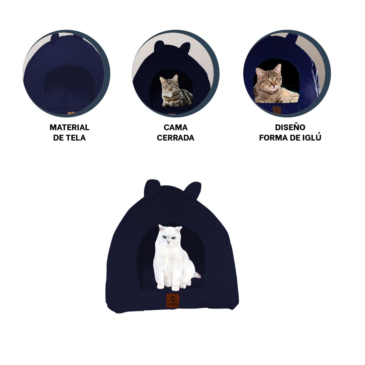 NIDO CERRADO PARA MASCOTA ESTILO GATITOS TALLA L CALIDO Y SUAVE AZUL MARINO YSTICKY - 5