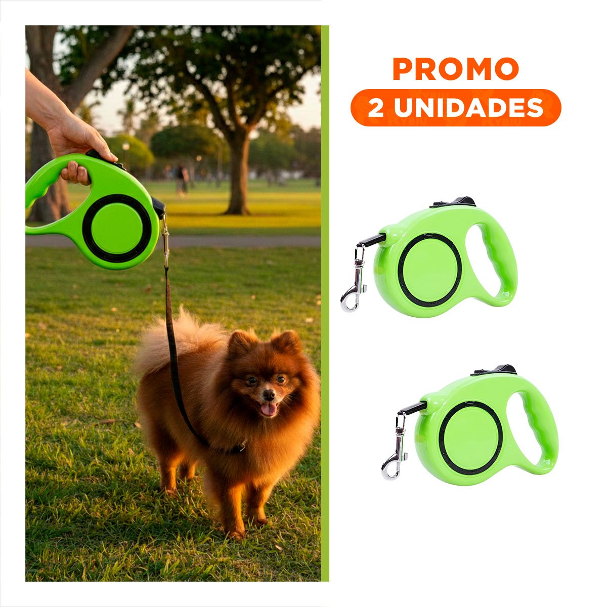 PACK2 EQUIPO PARA MASCOTA RETRACTIL VERDE LIMON CON CIRCULO NEGRO YREGALO STICKER - 1