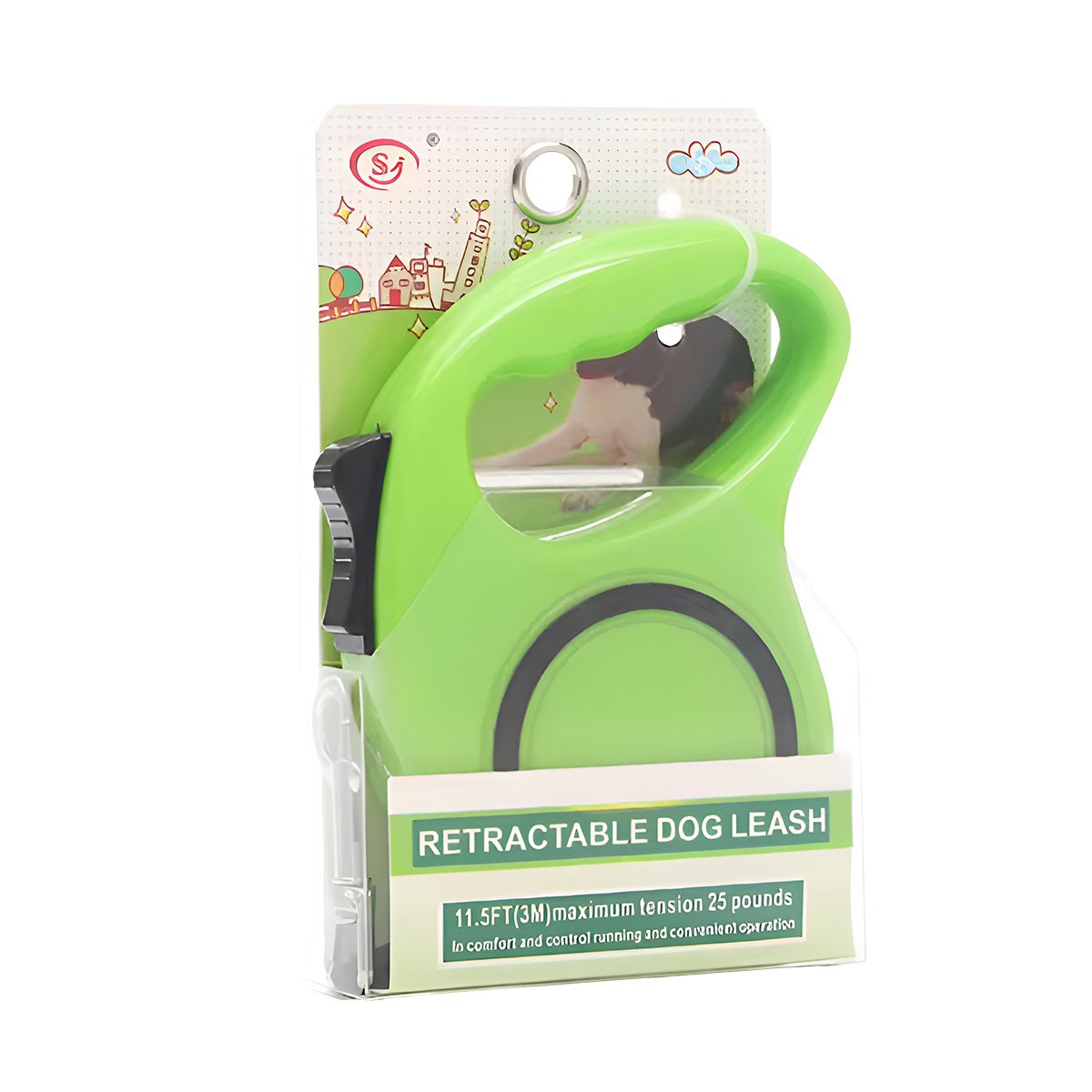 PACK2 EQUIPO PARA MASCOTA RETRACTIL VERDE LIMON CON CIRCULO NEGRO YREGALO STICKER - 2