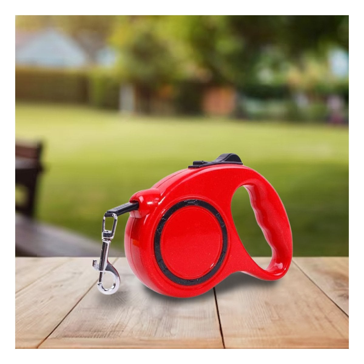 CUERDA RETRACTIL PARA MASCOTAS RESISTENTE Y SEGURA CON CIRCULO NEGRO COLOR ROJO - 1