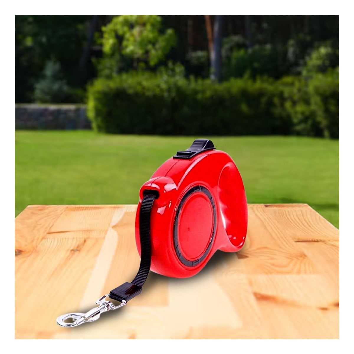 CUERDA RETRACTIL PARA MASCOTAS RESISTENTE Y SEGURA CON CIRCULO NEGRO COLOR ROJO - 5