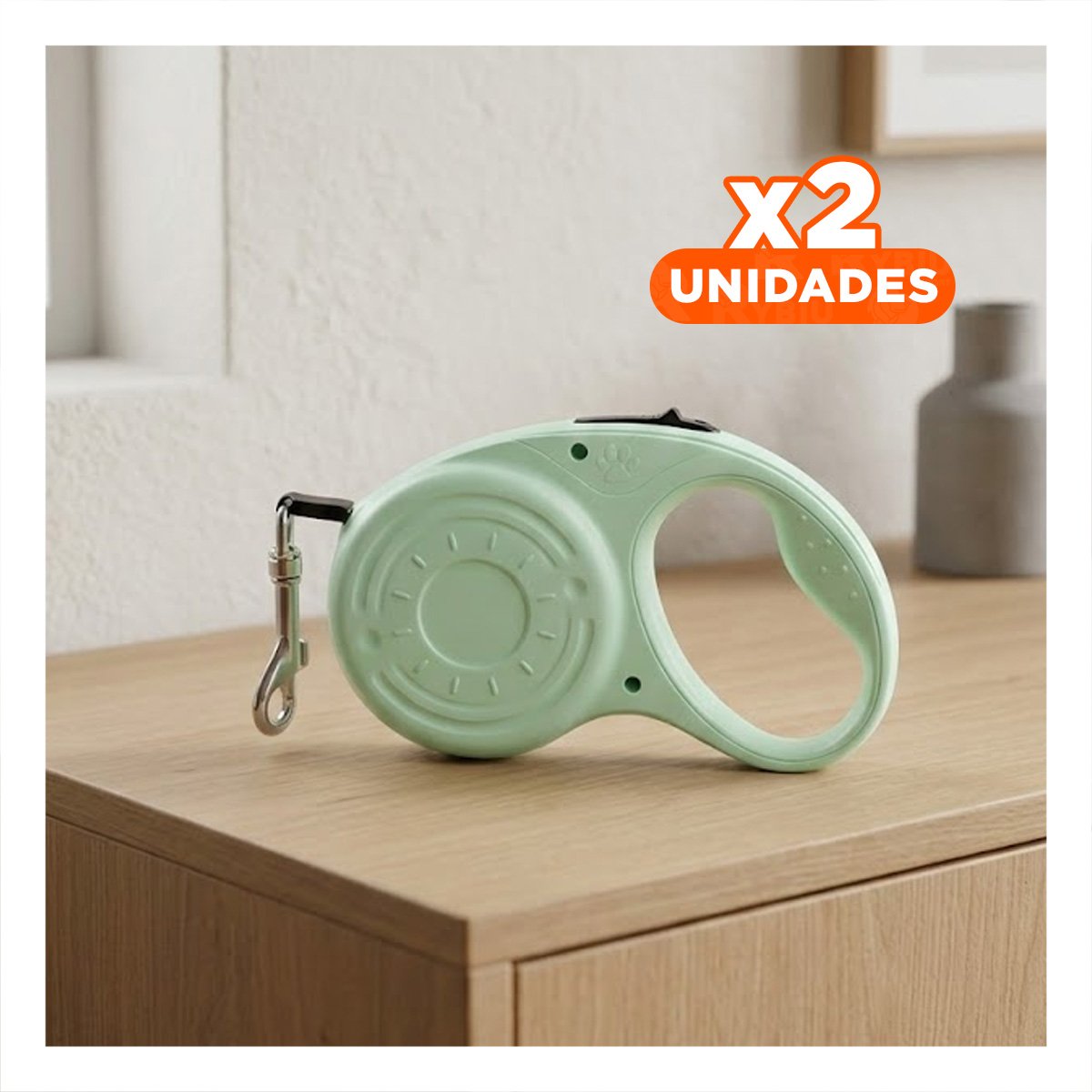 PACK2 SOGA RETRACTIL 3M PARA PERRO CON DISENO HUELLITA VERDE CLARO - 1