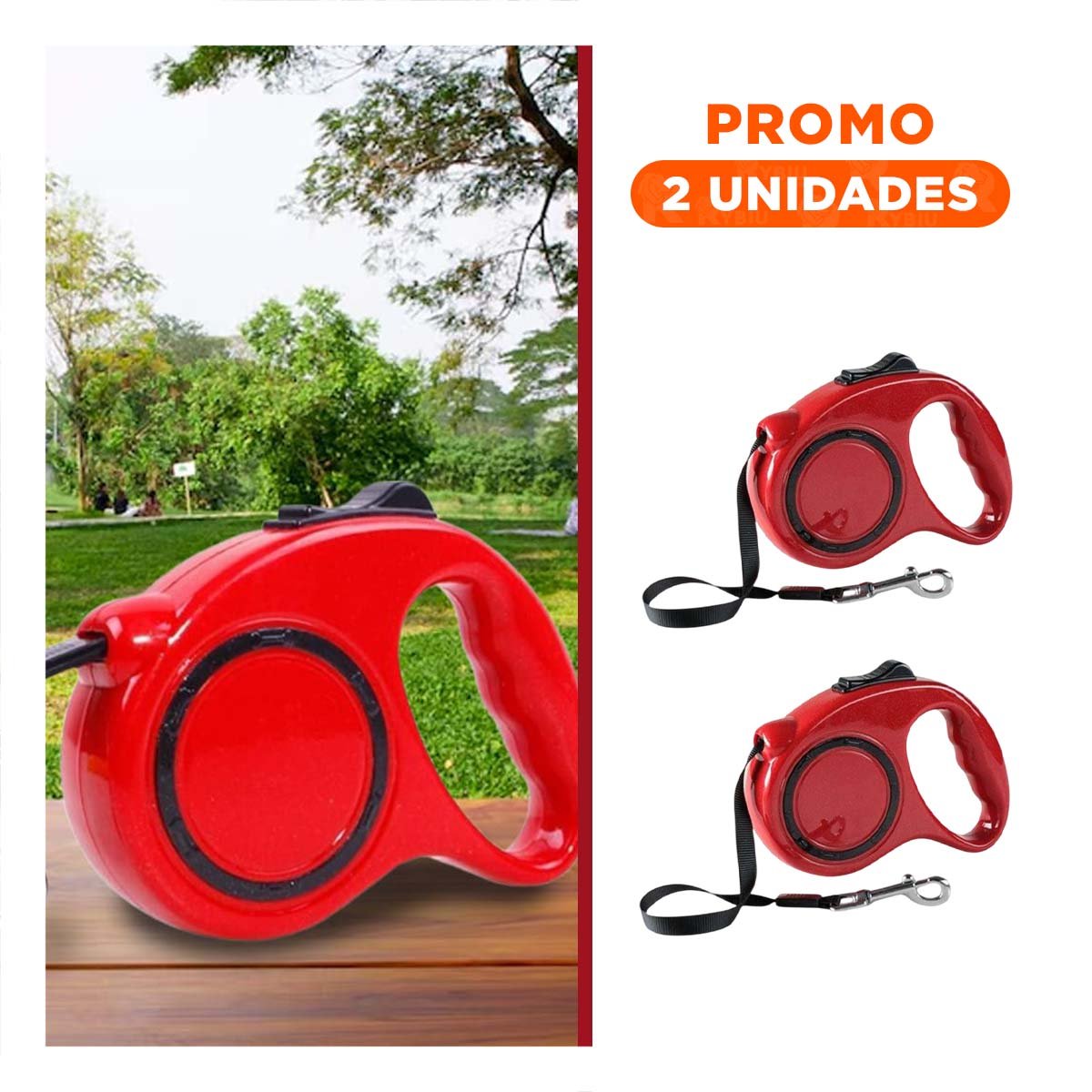 PACK2 CORREA FLEXIBLE RETRACTIL PARA PASEOS DE MASCOTAS CONTROLADOS ROJO YREGALO STICKER - 1