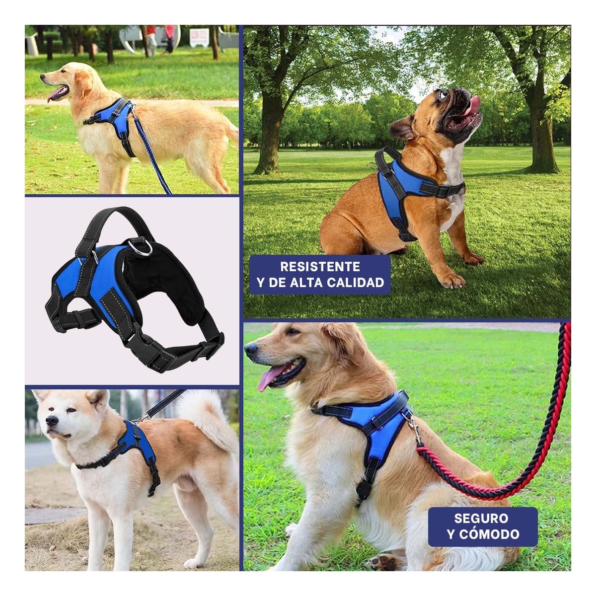 CHALECO EN H DE CONTROL PARA PERRO TALLA S CON AJUSTE SEGURO AZUL YPAPEL REGALO - 3