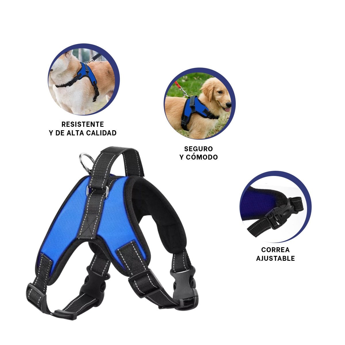 CHALECO EN H DE CONTROL PARA PERRO TALLA S CON AJUSTE SEGURO AZUL YPAPEL REGALO - 5
