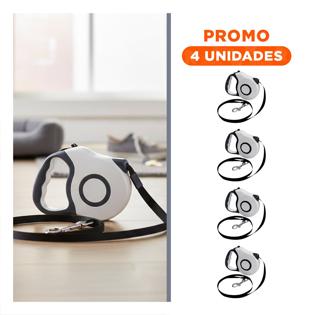 PACK4 SISTEMA EXTENSIBLE DE PASEO PARA PERRO PLOMO DOBLE TONO - 1