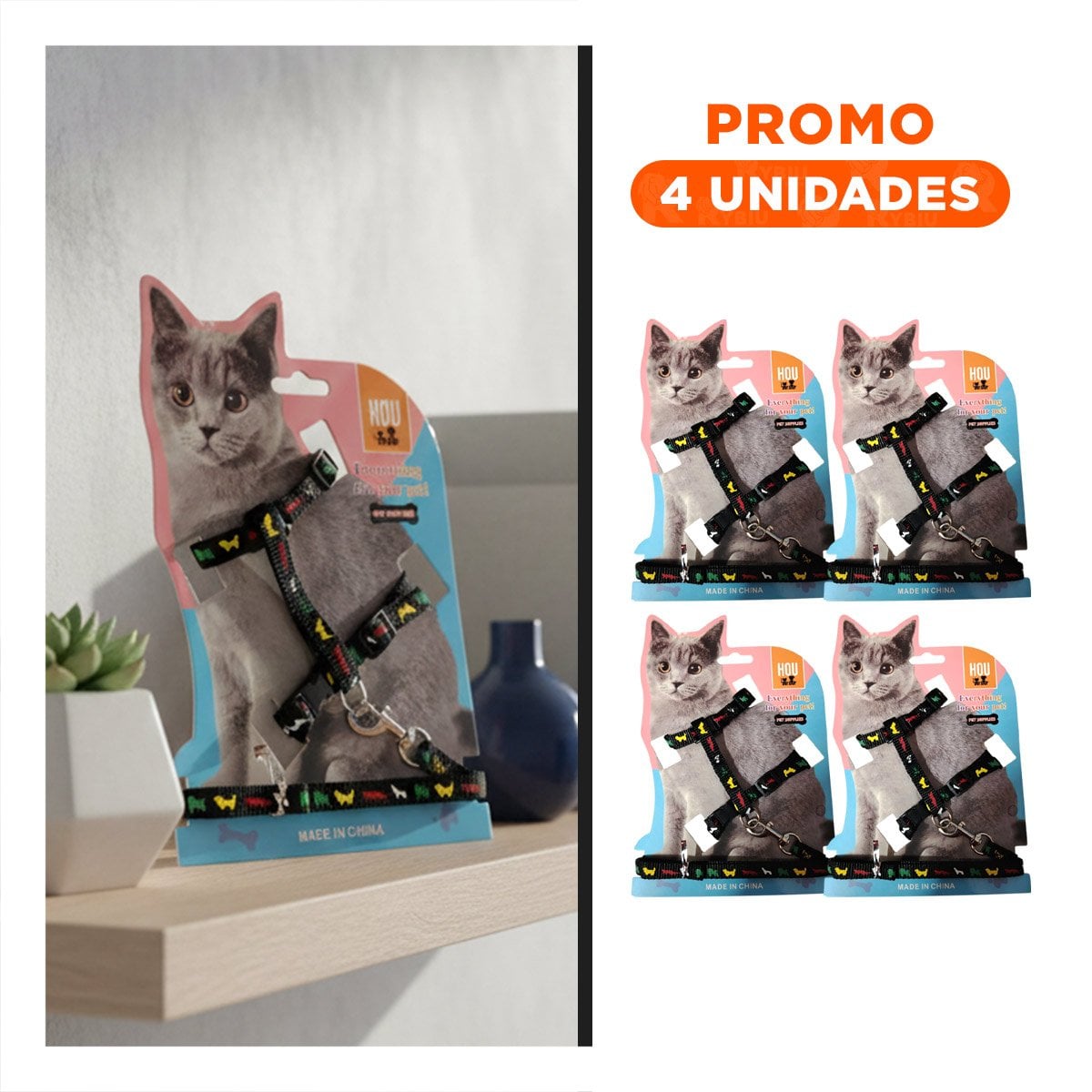 PACK4 PRENDA COMODA NEGRO PARA CONEJO Y GATO DELGADO PARA PASEO - 1